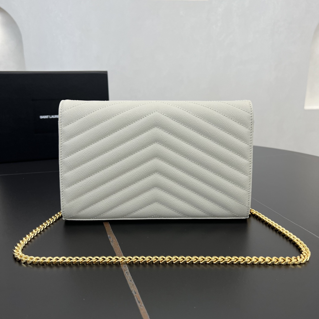 Bagsaaa Y51 classic cassandre chain wallet in grain de poudre leather 377828 white - 22.5cm