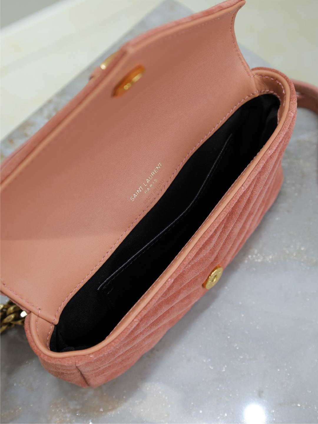 Bagsaaa Y51 College mini chain bag in pink sude 779430 - 20 x 13 x 3 CM