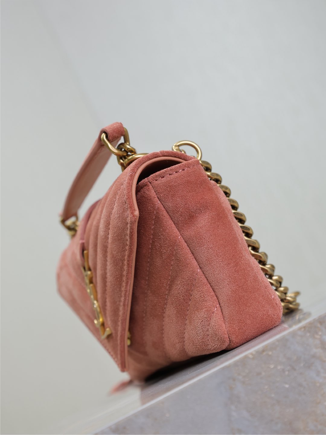 Bagsaaa Y51 College mini chain bag in pink sude 779430 - 20 x 13 x 3 CM