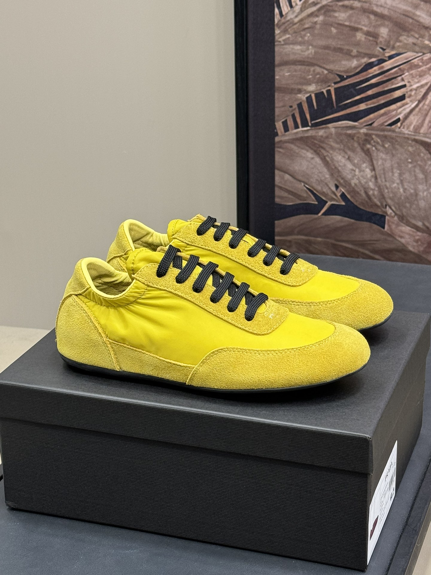 Bagsaaa Pra*a Collapse Re-Nylon and suede elasticized sneakers yellow