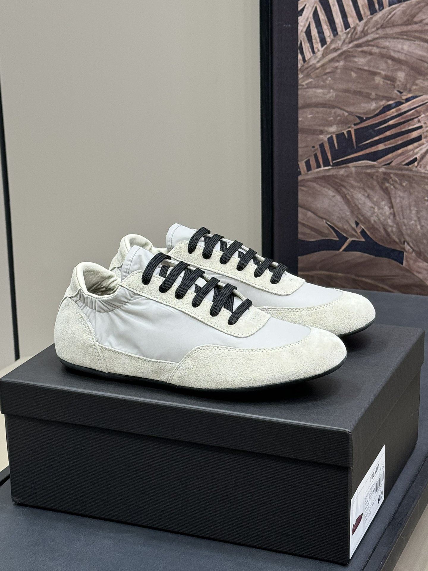 Bagsaaa Pra*a Collapse Re-Nylon and suede elasticized sneakers white