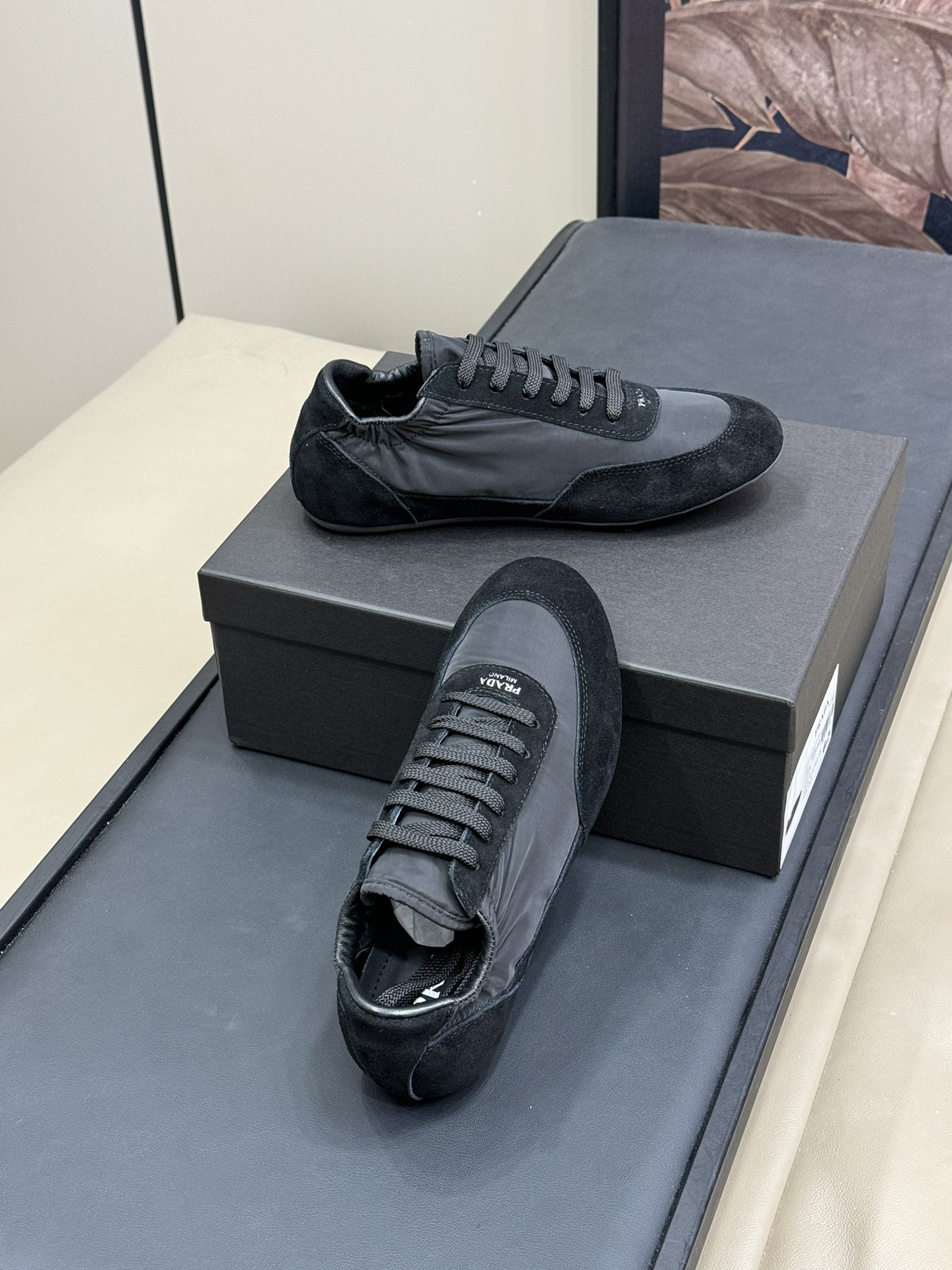 Bagsaaa Pra*a Collapse Re-Nylon and suede elasticized sneakers black