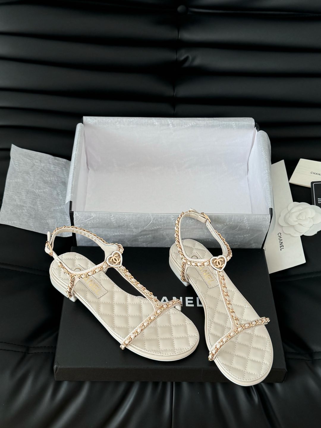 Bagsaaa Ch**el Sandals White Lambskin G46111