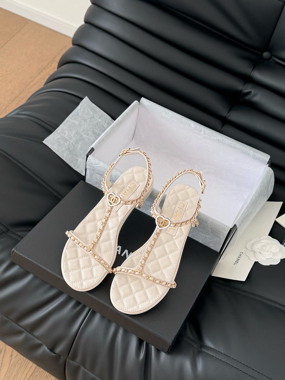 Bagsaaa Ch**el Sandals White Lambskin G46111