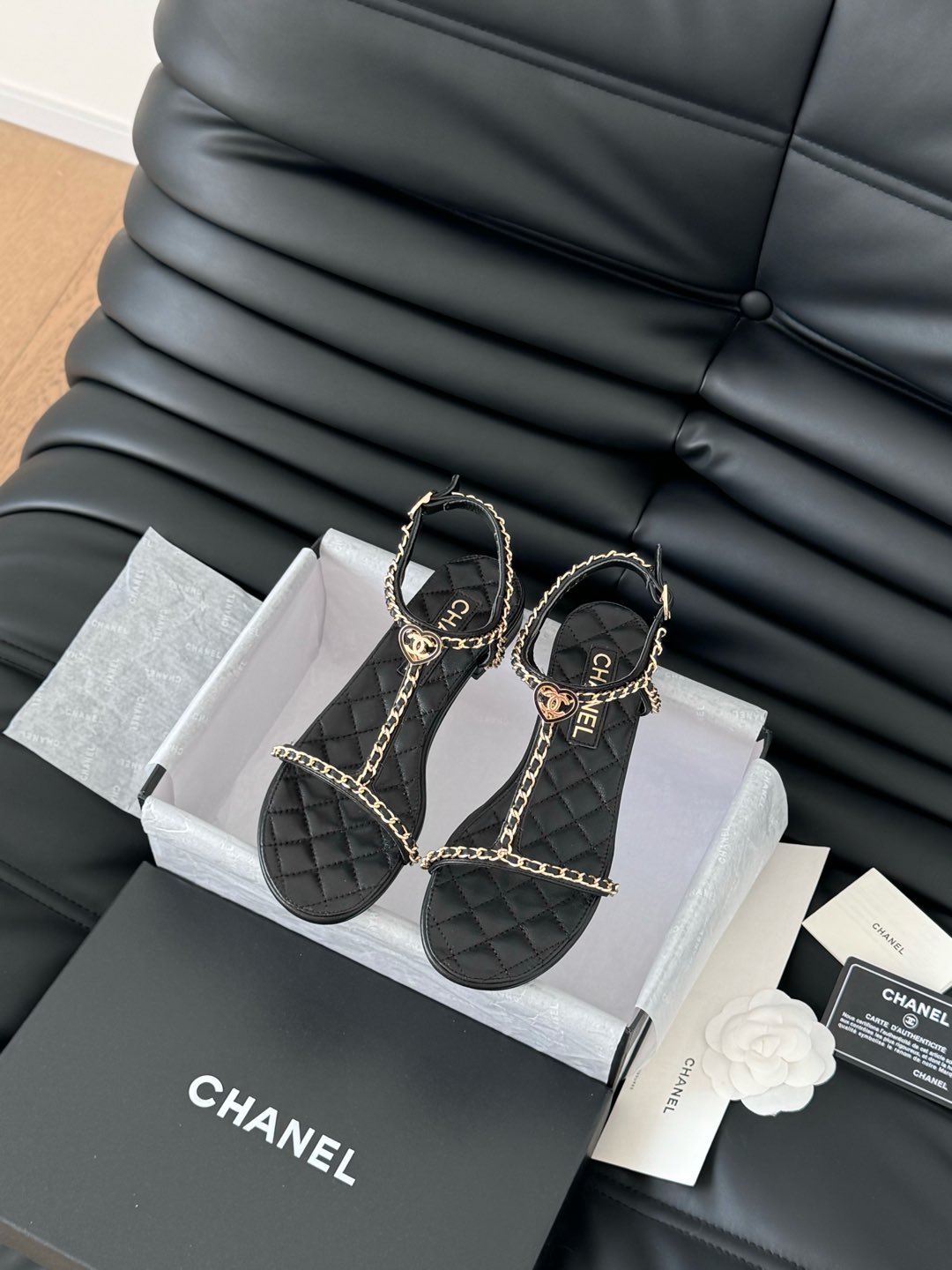 Bagsaaa Ch**el Sandals Black Lambskin G46111