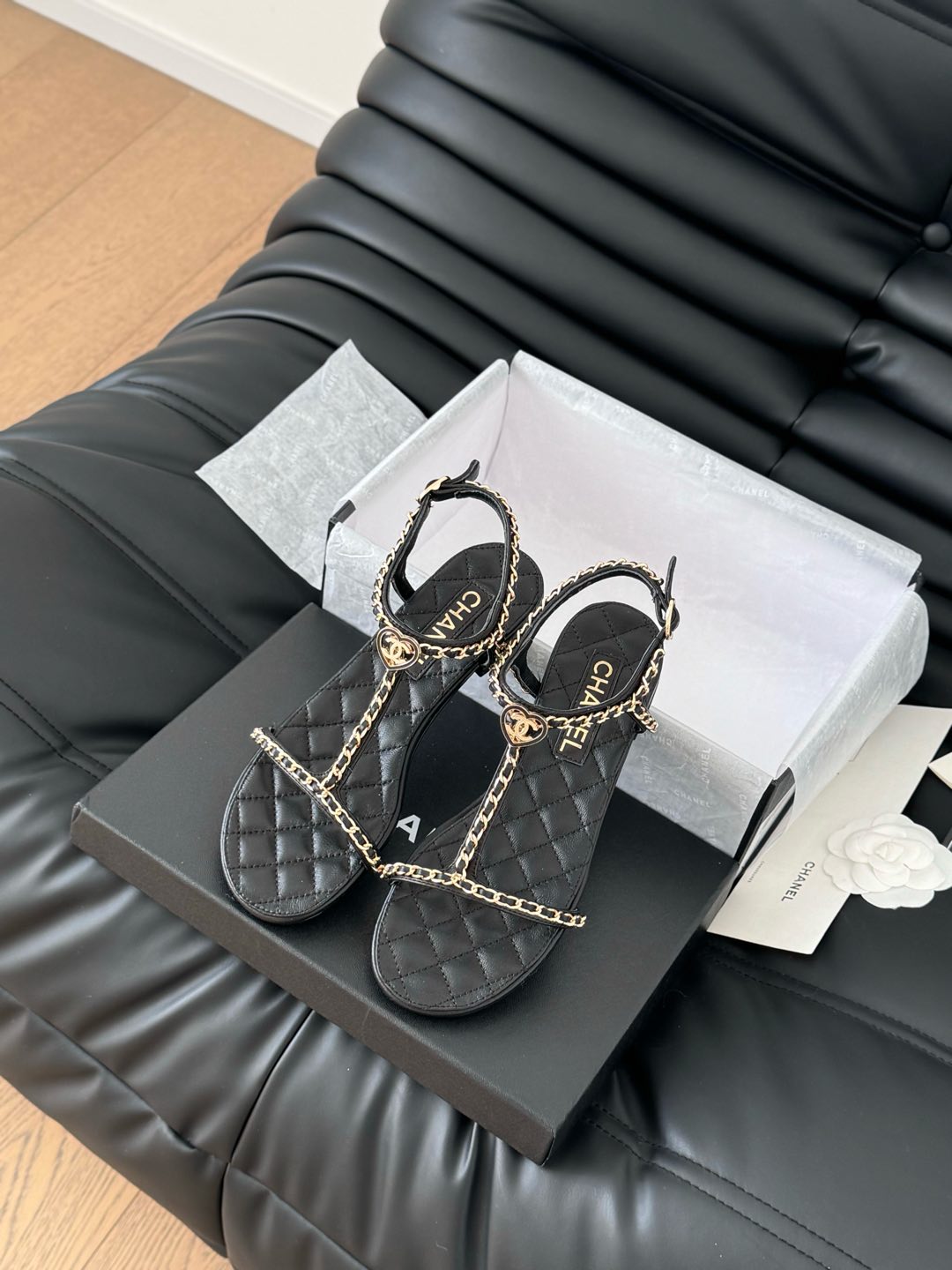 Bagsaaa Ch**el Sandals Black Lambskin G46111