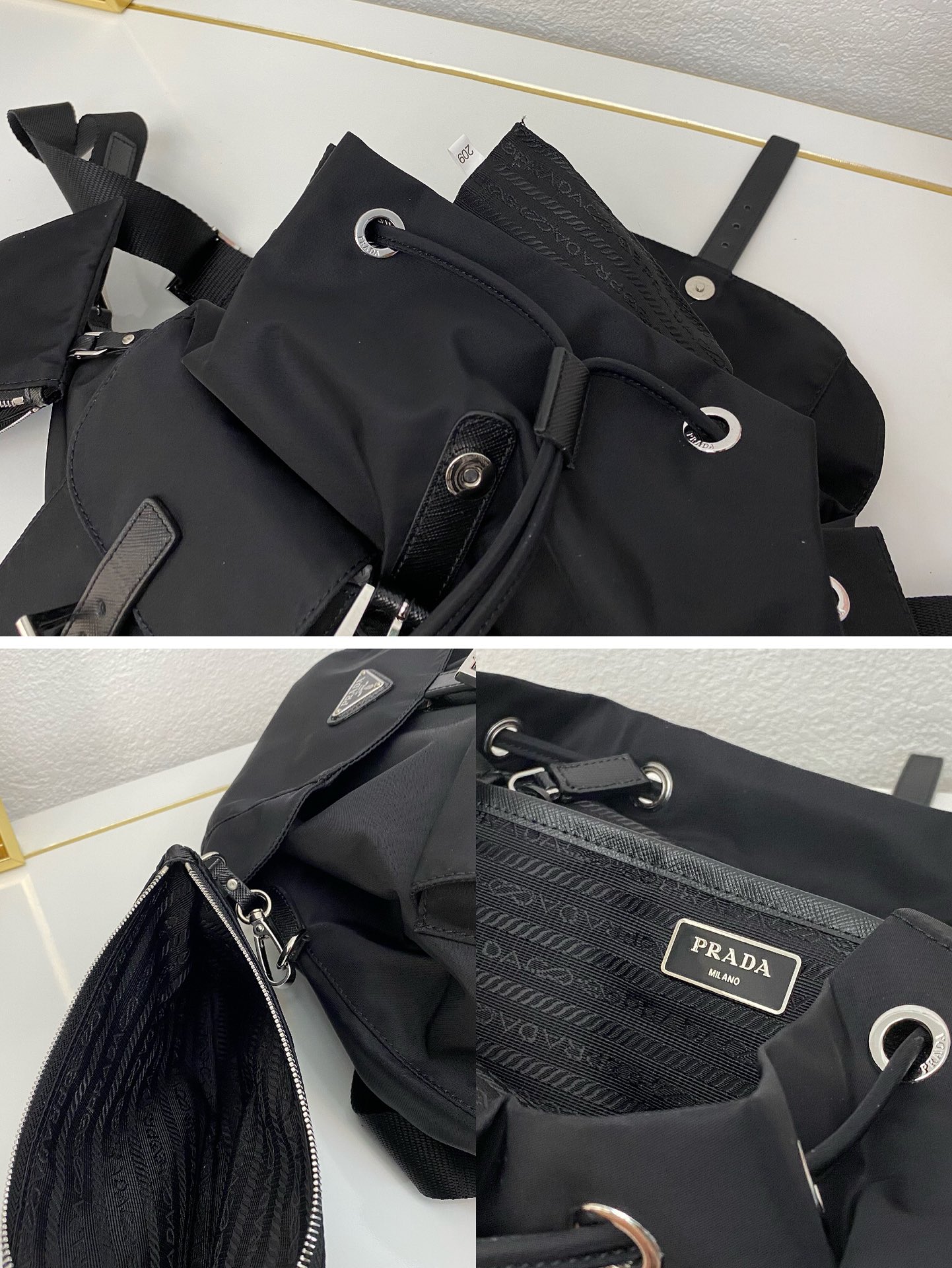 Bagsaaa Pra*a Re-Nylon medium backpack with pouch 1BZ811 black - 32cm