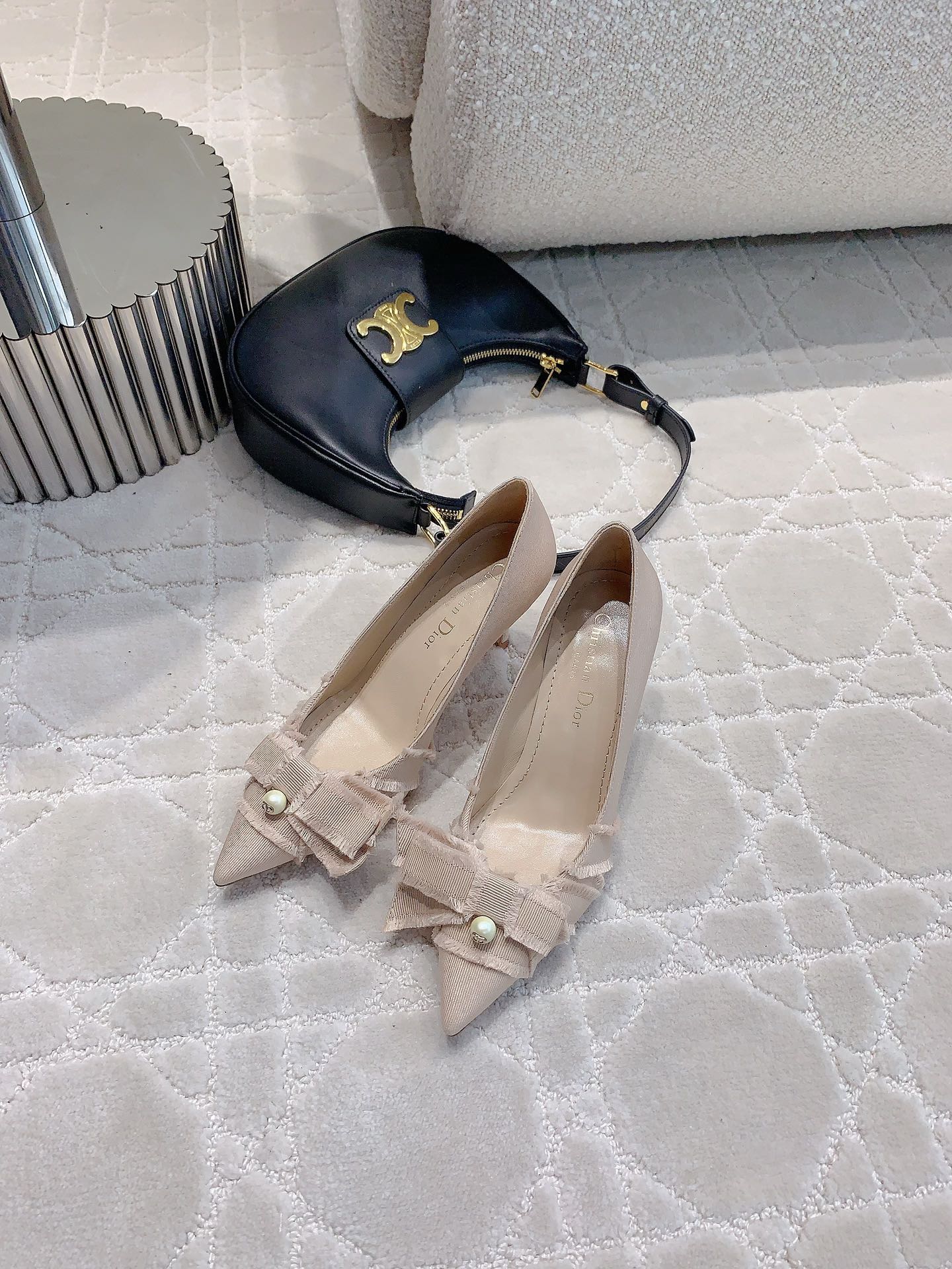 Bagsaaa D10r AD10rable Slingback Pump Nude Fringed Grosgrain - 8cm