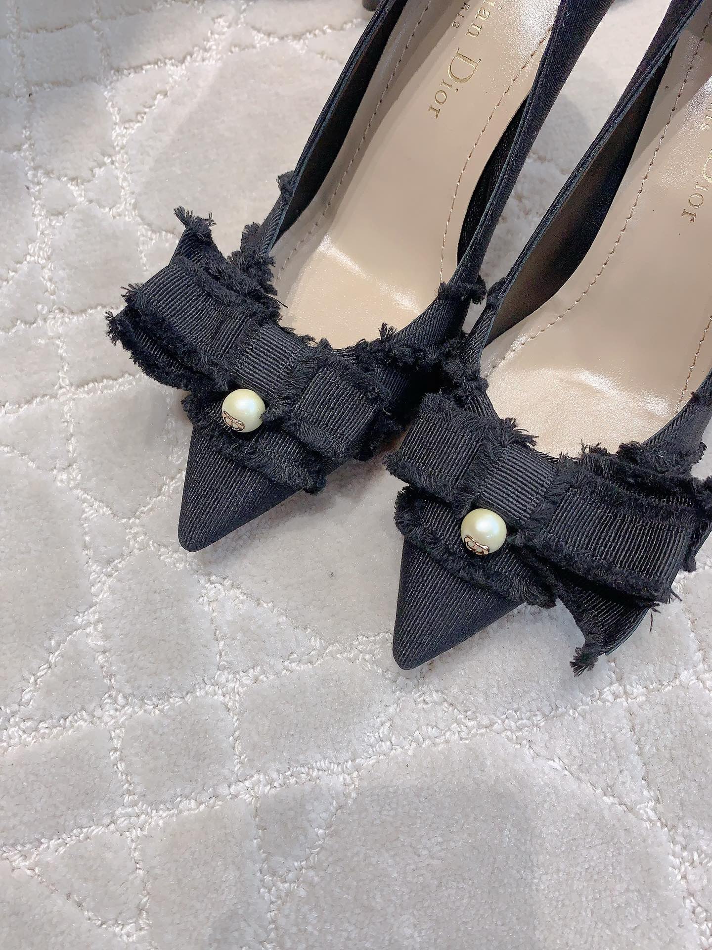 Bagsaaa D10r AD10rable Slingback Pump Black Fringed Grosgrain - 8cm