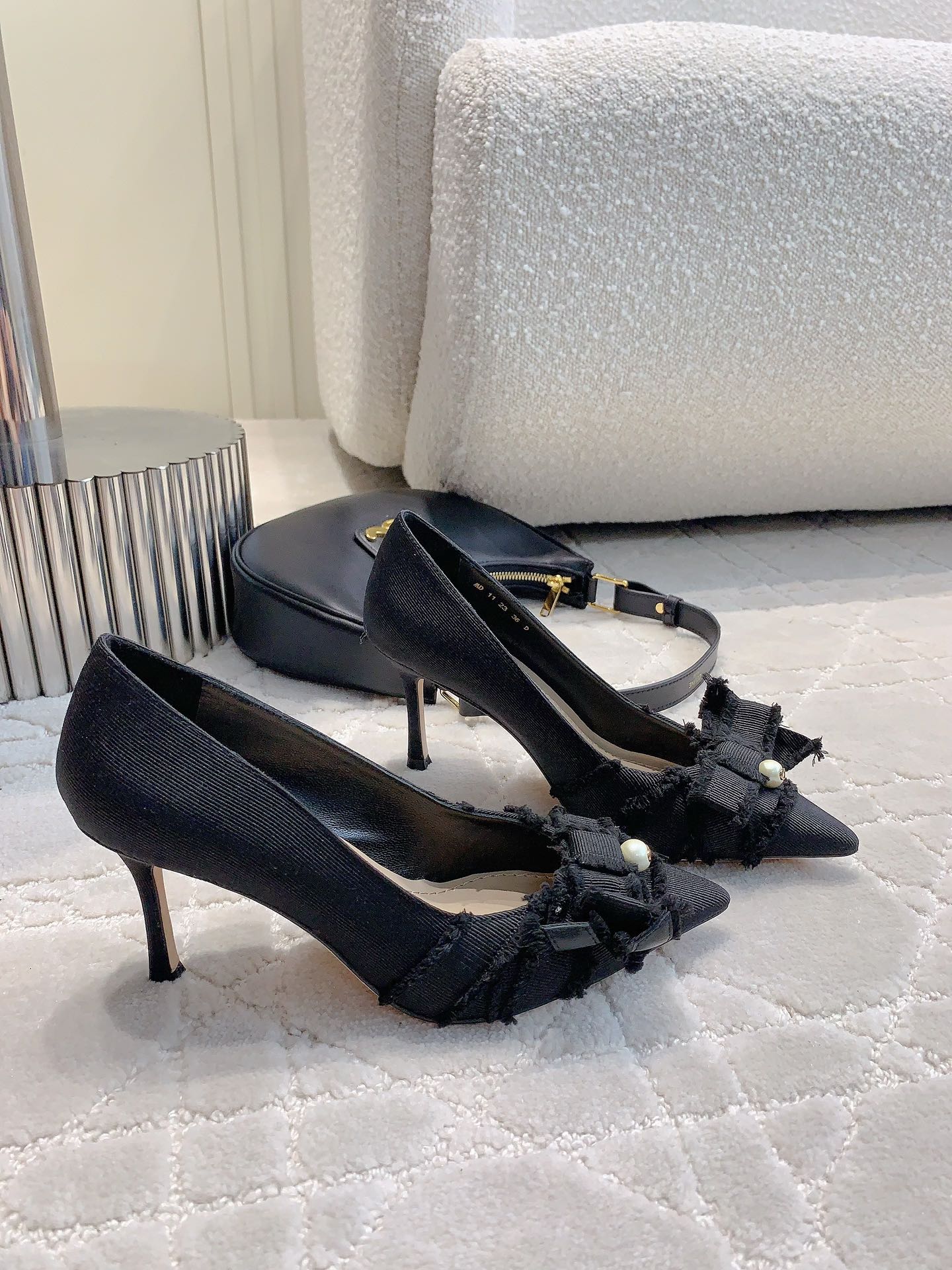 Bagsaaa D10r AD10rable Slingback Pump Black Fringed Grosgrain - 8cm