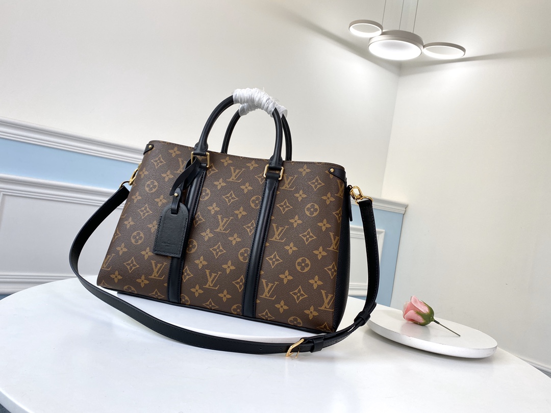 Bagsaaa L0vis Vvtt0n Monogram Canvas & Black Leather Soufflot MM - 35cm