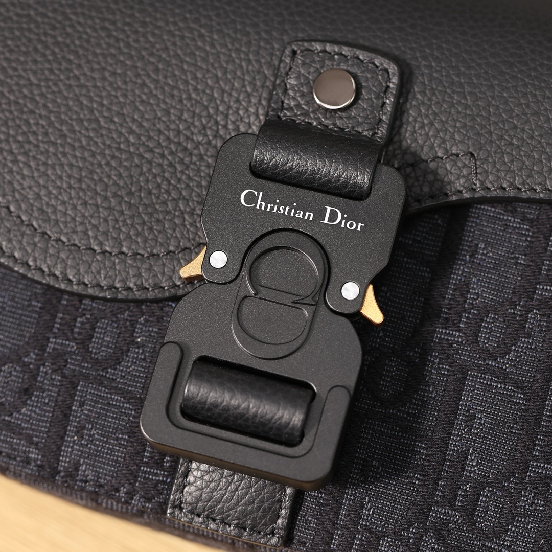 Bagsaaa D10r Mini Saddle Messenger Bag with Flap Black D10r Oblique Jacquard and Black Grained Calfskin - 20cm