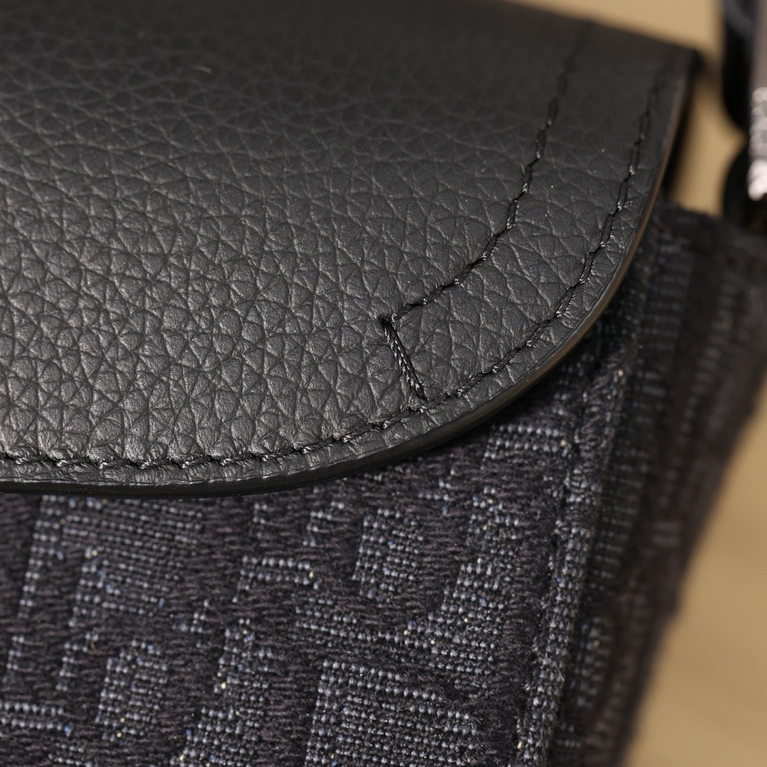 Bagsaaa D10r Mini Saddle Messenger Bag with Flap Black D10r Oblique Jacquard and Black Grained Calfskin - 20cm
