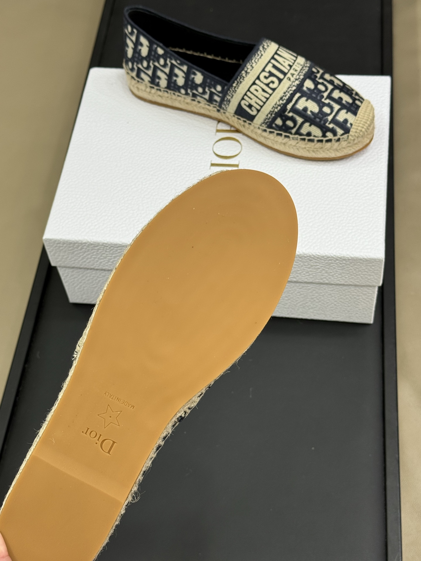 Bagsaaa D10r Granville Espadrille Deep Blue D10r Oblique Embroidered Cotton