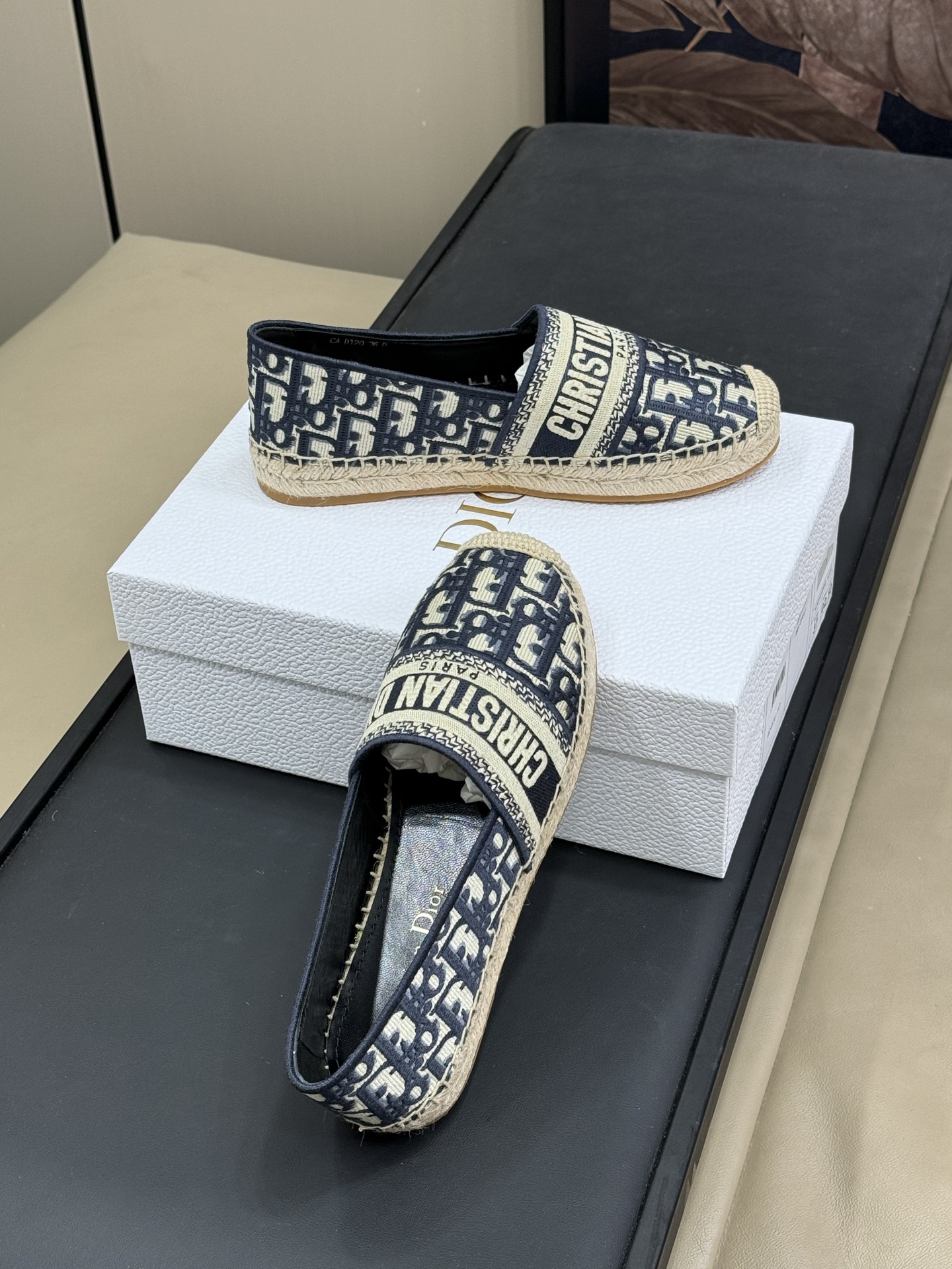 Bagsaaa D10r Granville Espadrille Deep Blue D10r Oblique Embroidered Cotton