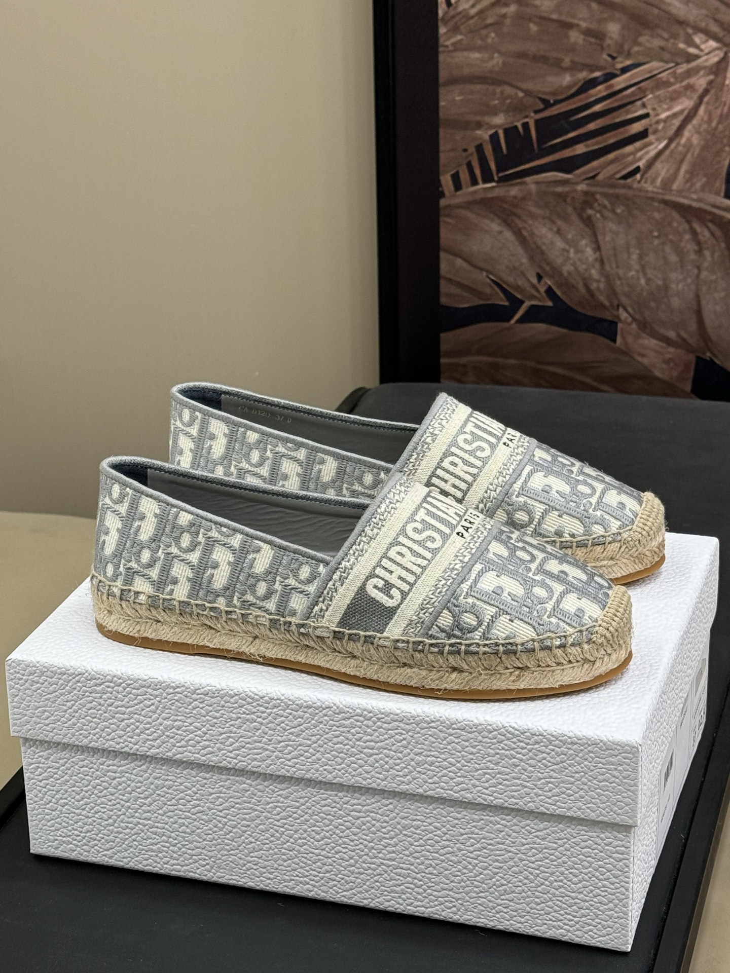 Bagsaaa D10r Granville Espadrille Stone Gray D10r Oblique Embroidered Cotton