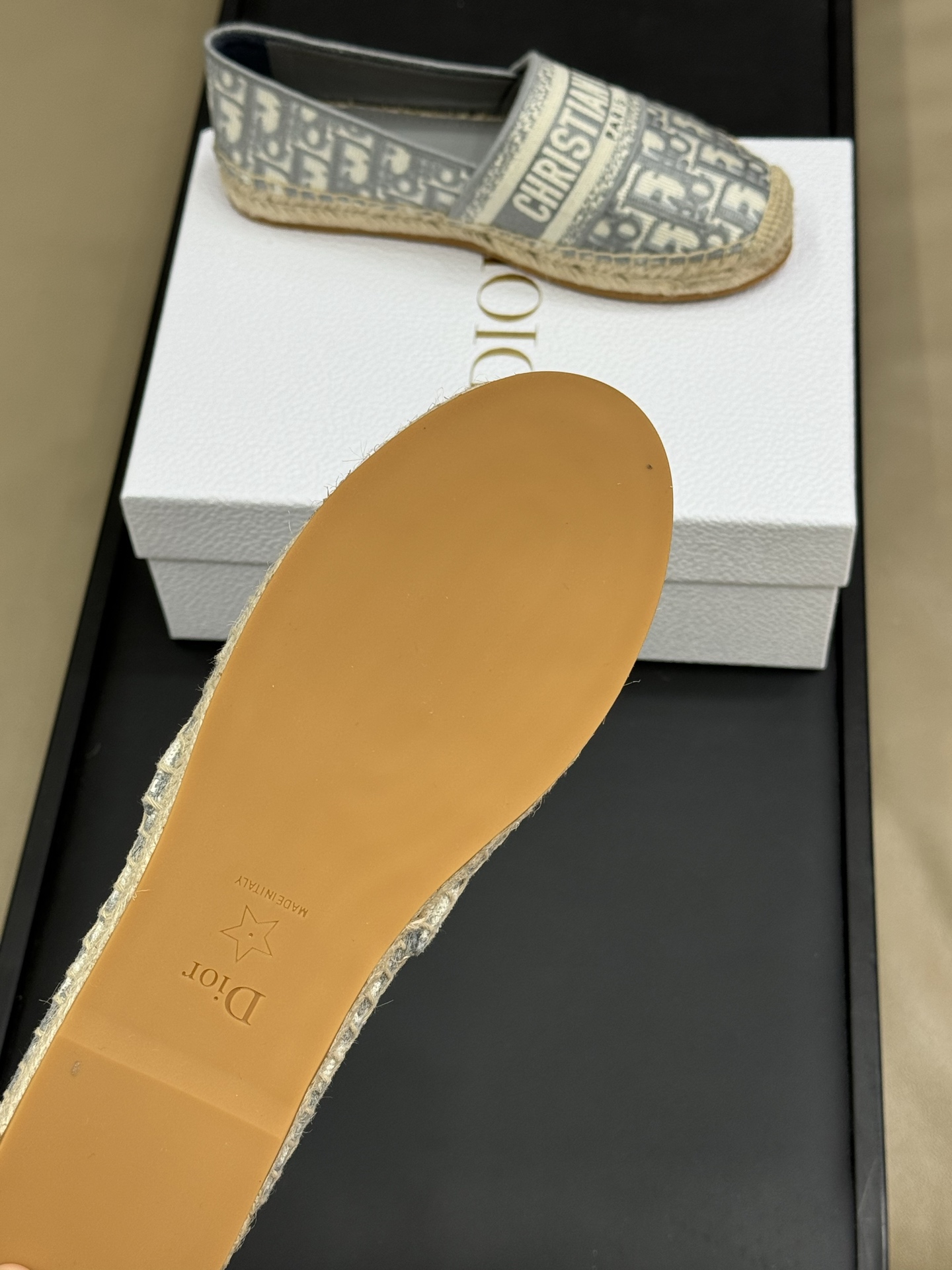 Bagsaaa D10r Granville Espadrille Stone Gray D10r Oblique Embroidered Cotton