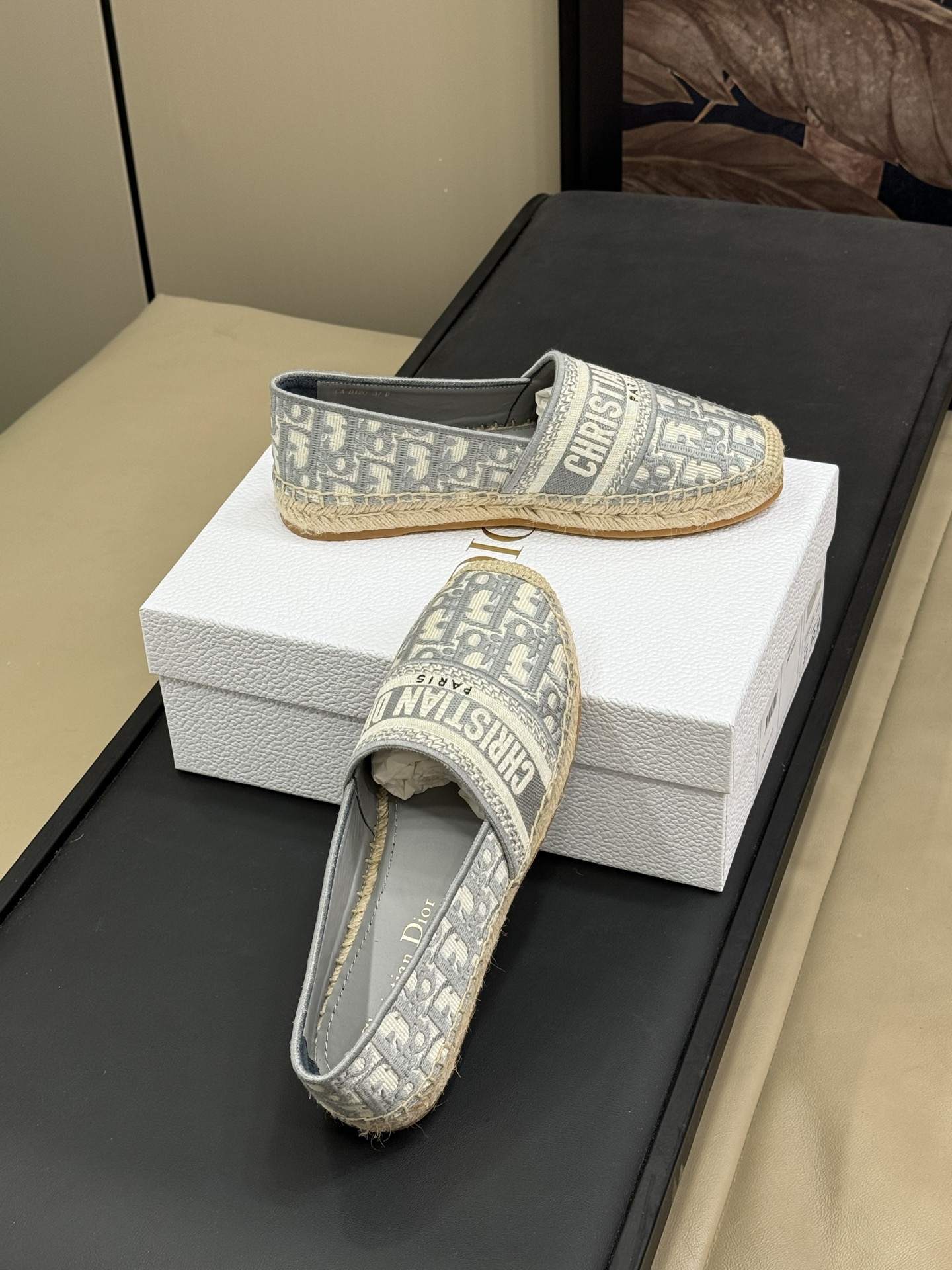 Bagsaaa D10r Granville Espadrille Stone Gray D10r Oblique Embroidered Cotton