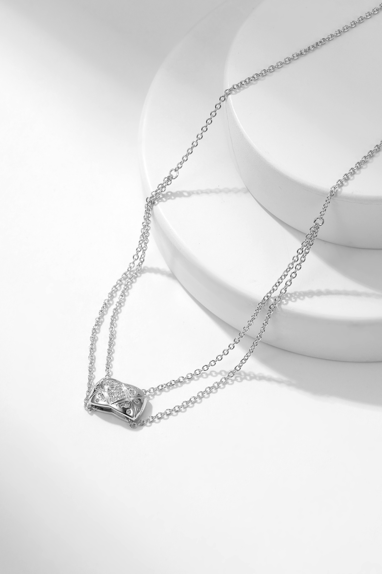 Bagsaaa Ch**el Coco Crush Double Chain Pendant Necklace Silver
