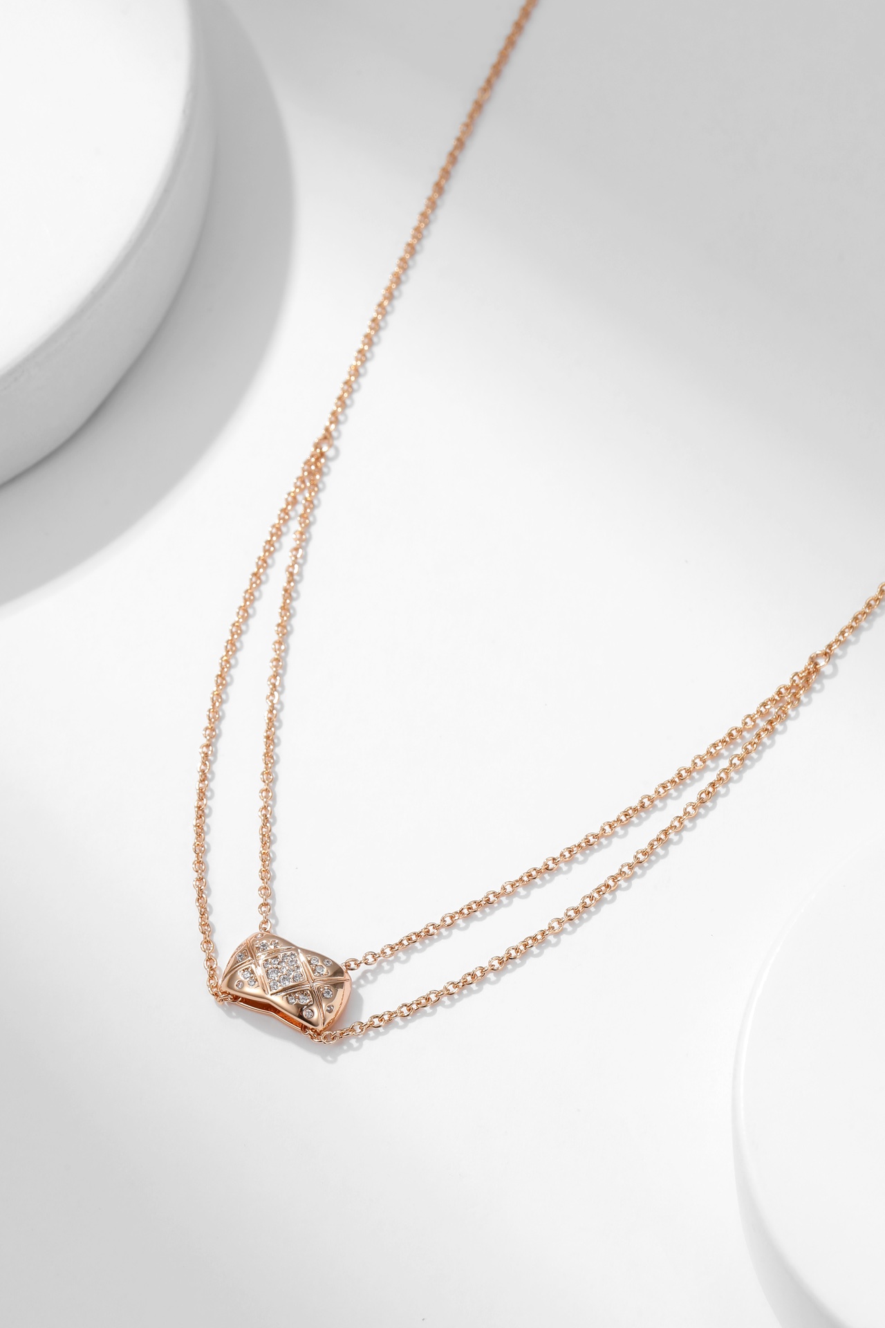 Bagsaaa Ch**el Coco Crush Double Chain Pendant Necklace Rose Gold