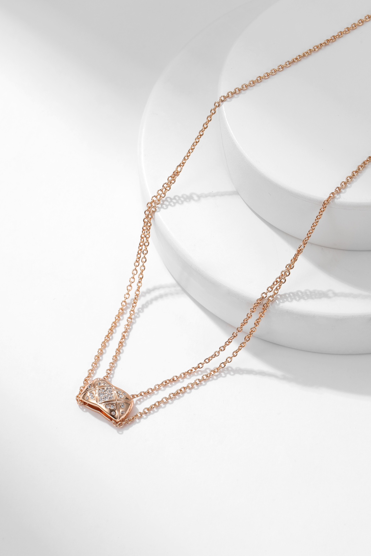 Bagsaaa Ch**el Coco Crush Double Chain Pendant Necklace Rose Gold