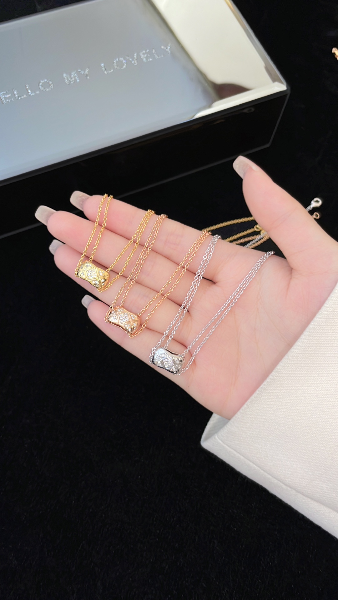 Bagsaaa Ch**el Coco Crush Double Chain Pendant Necklace Rose Gold