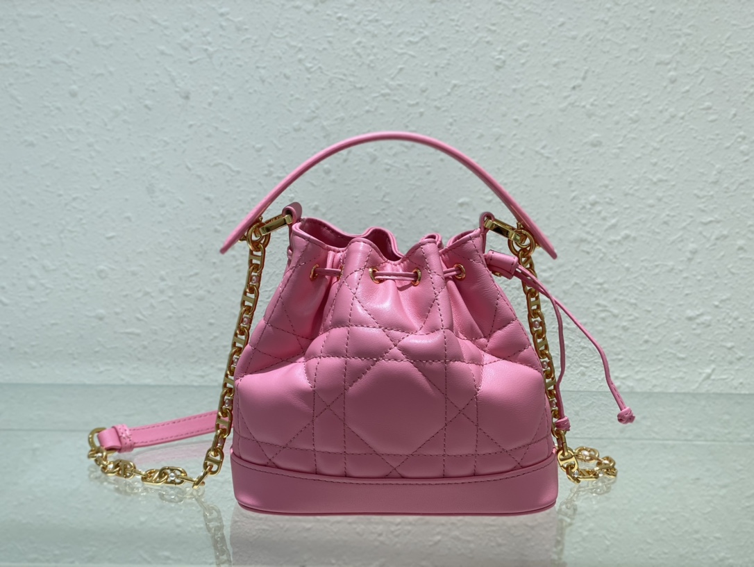 Bagsaaa Small D10r Jolie Bucket Bag Pink Macrocannage - 17×16×9cm