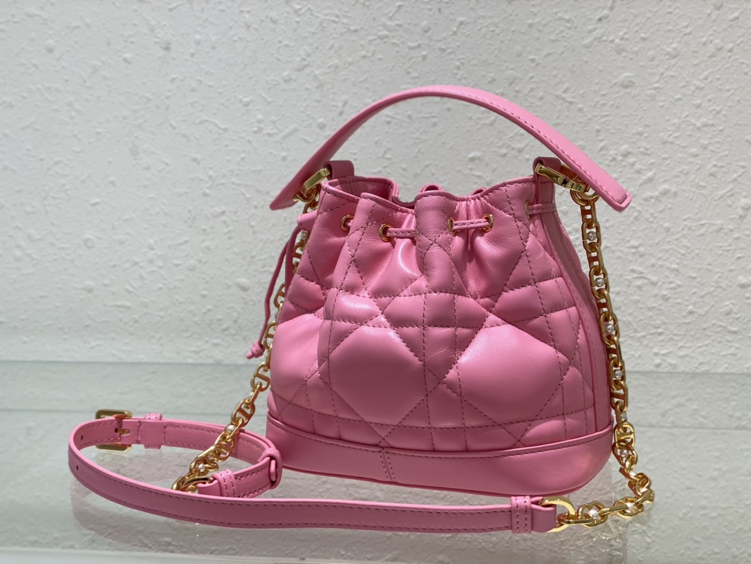 Bagsaaa Small D10r Jolie Bucket Bag Pink Macrocannage - 17×16×9cm