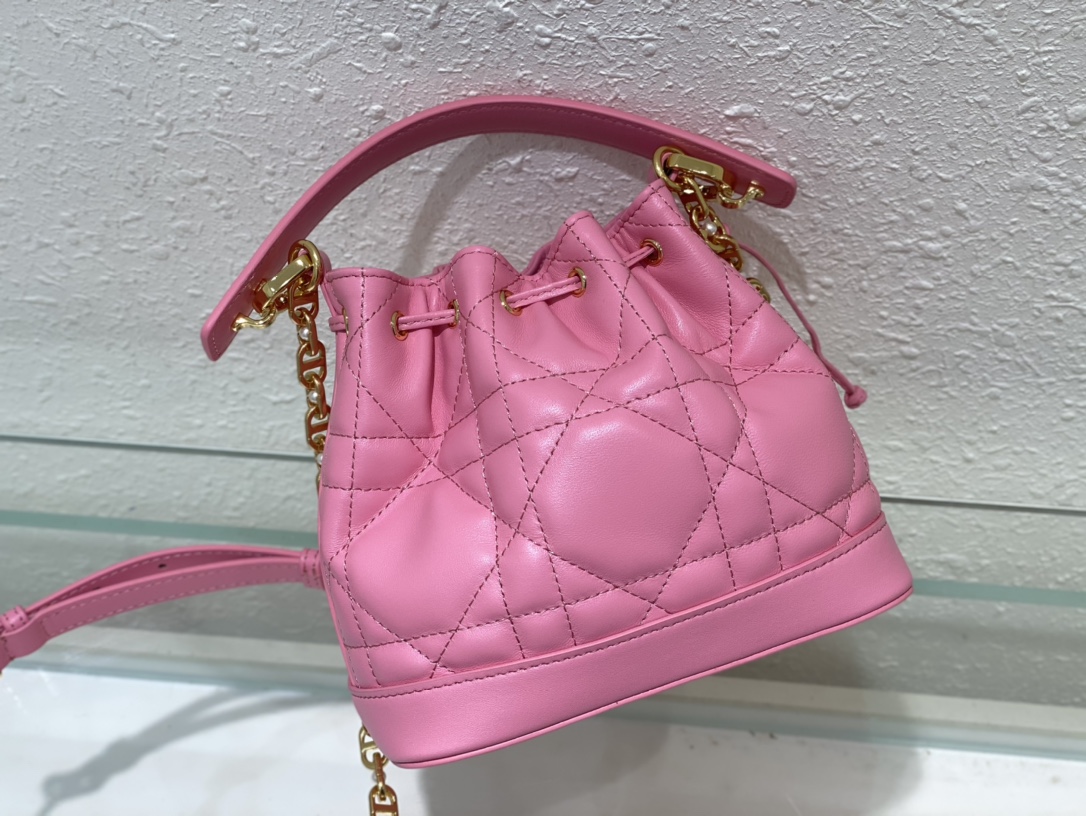 Bagsaaa Small D10r Jolie Bucket Bag Pink Macrocannage - 17×16×9cm