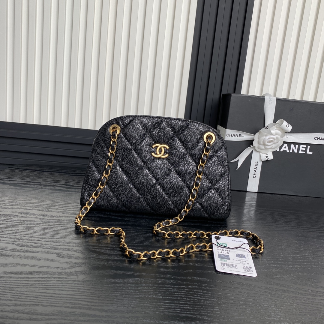 Bagsaaa Ch**el Small bowling bag grained calfskin AS5137 black - 22cm