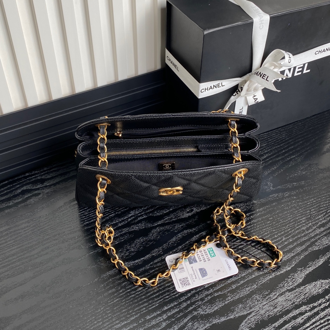 Bagsaaa Ch**el Small bowling bag grained calfskin AS5137 black - 22cm