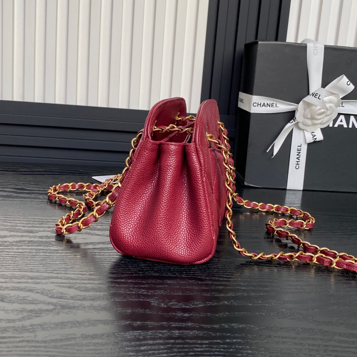 Bagsaaa Ch**el Small bowling bag grained calfskin AS5137 red - 22cm