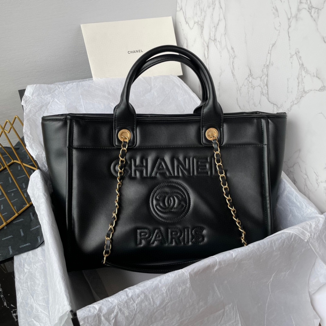 Bagsaaa Ch**el Shopping Bag AS3257 Black Leather - 39cm