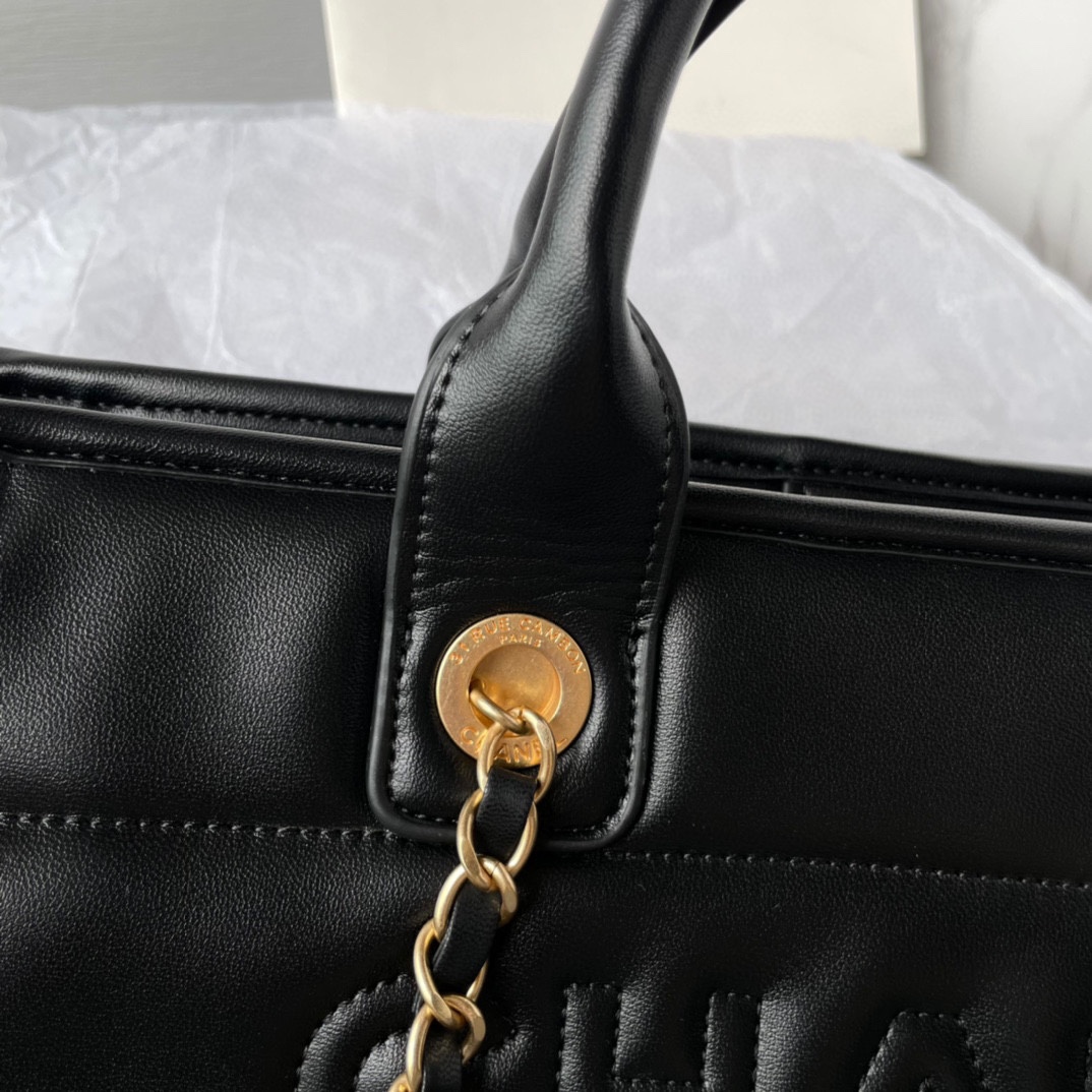 Bagsaaa Ch**el Shopping Bag AS3257 Black Leather - 39cm