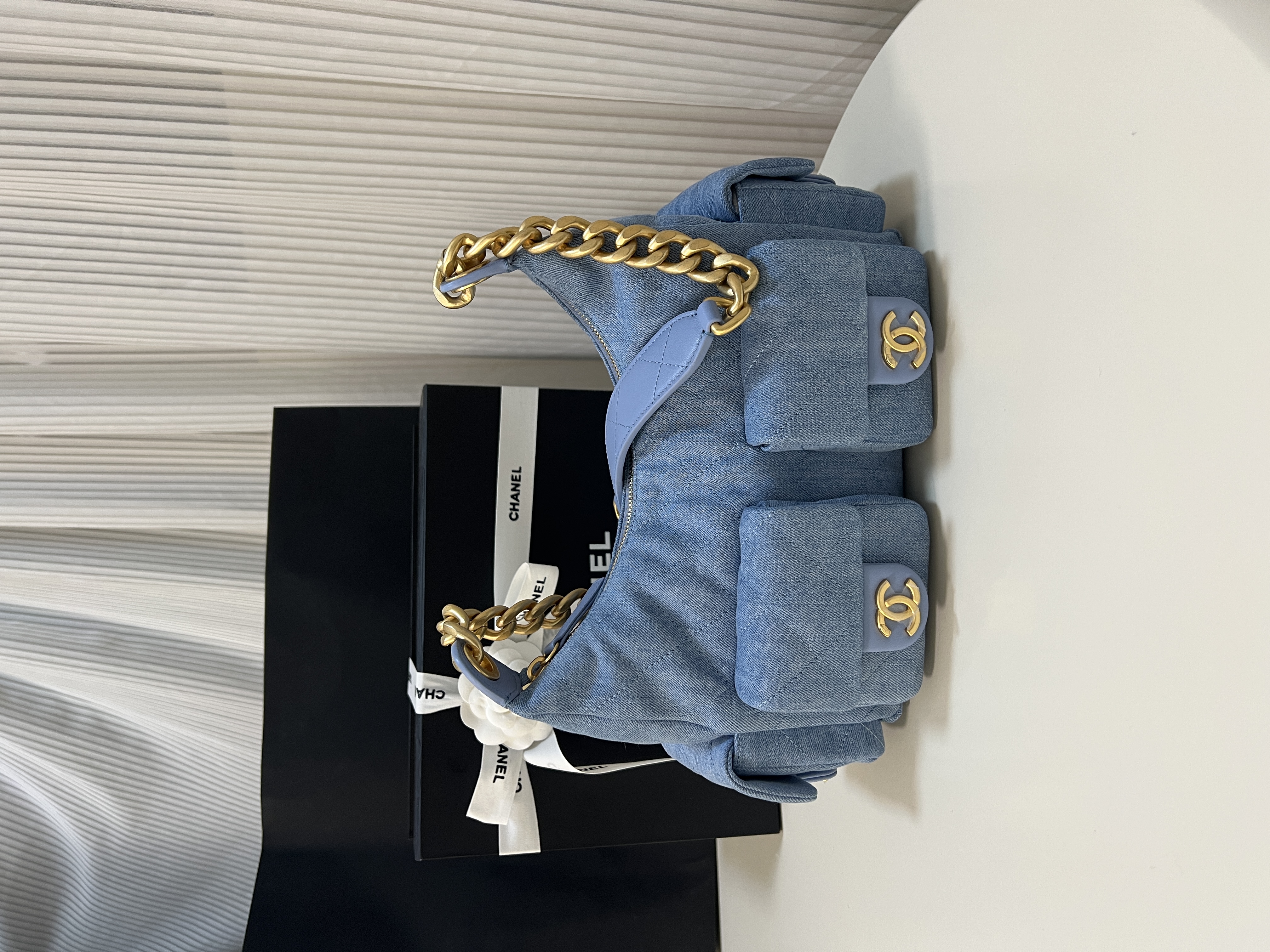 Bagsaaa Ch**el Large Hobo Bag AS5339 Blue Denim -22 x 31 x 15cm