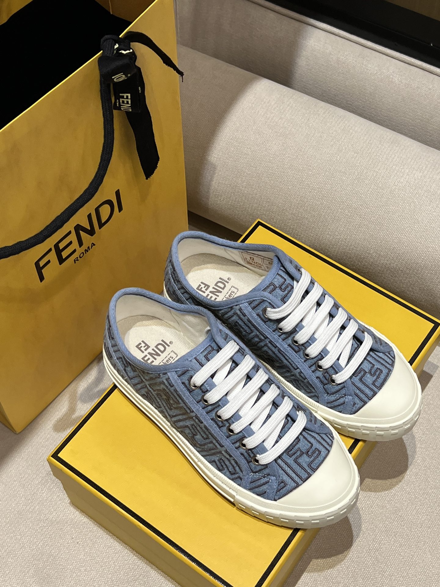Bagsaaa F**di Domino Blue denim low-tops