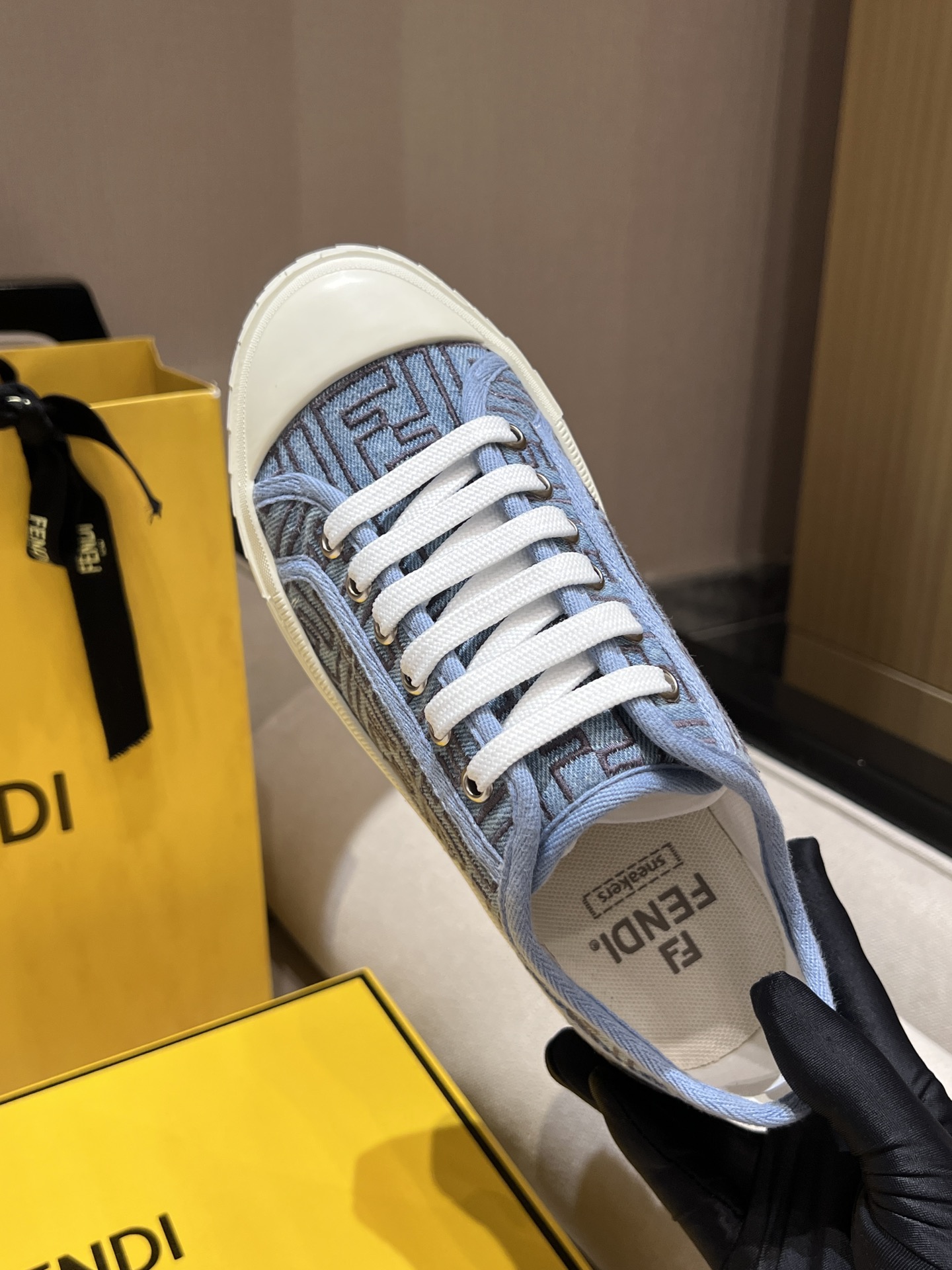 Bagsaaa F**di Domino Blue denim low-tops