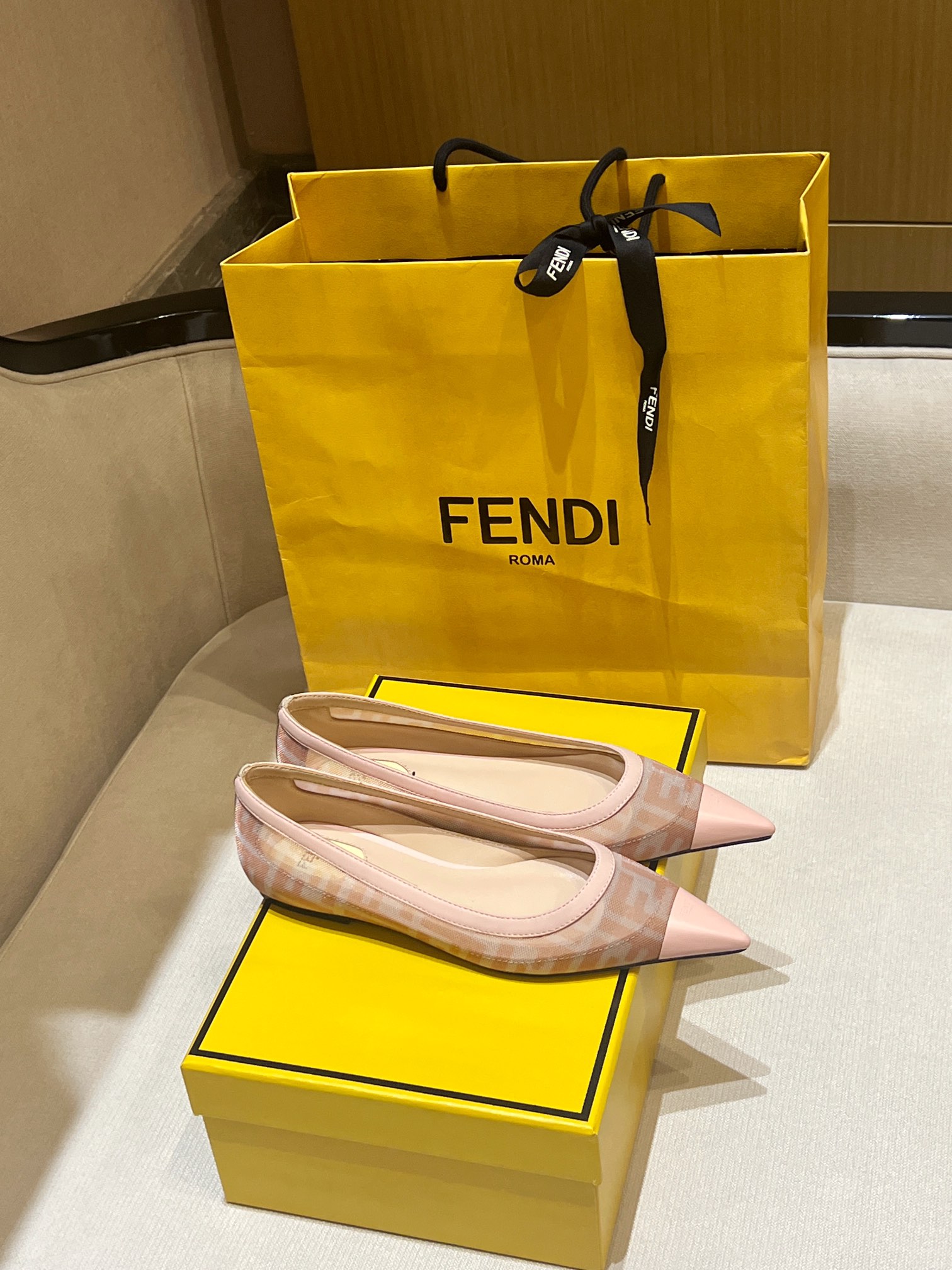 Bagsaaa F**di Colibrì Pink leather and FF mesh ballet flats