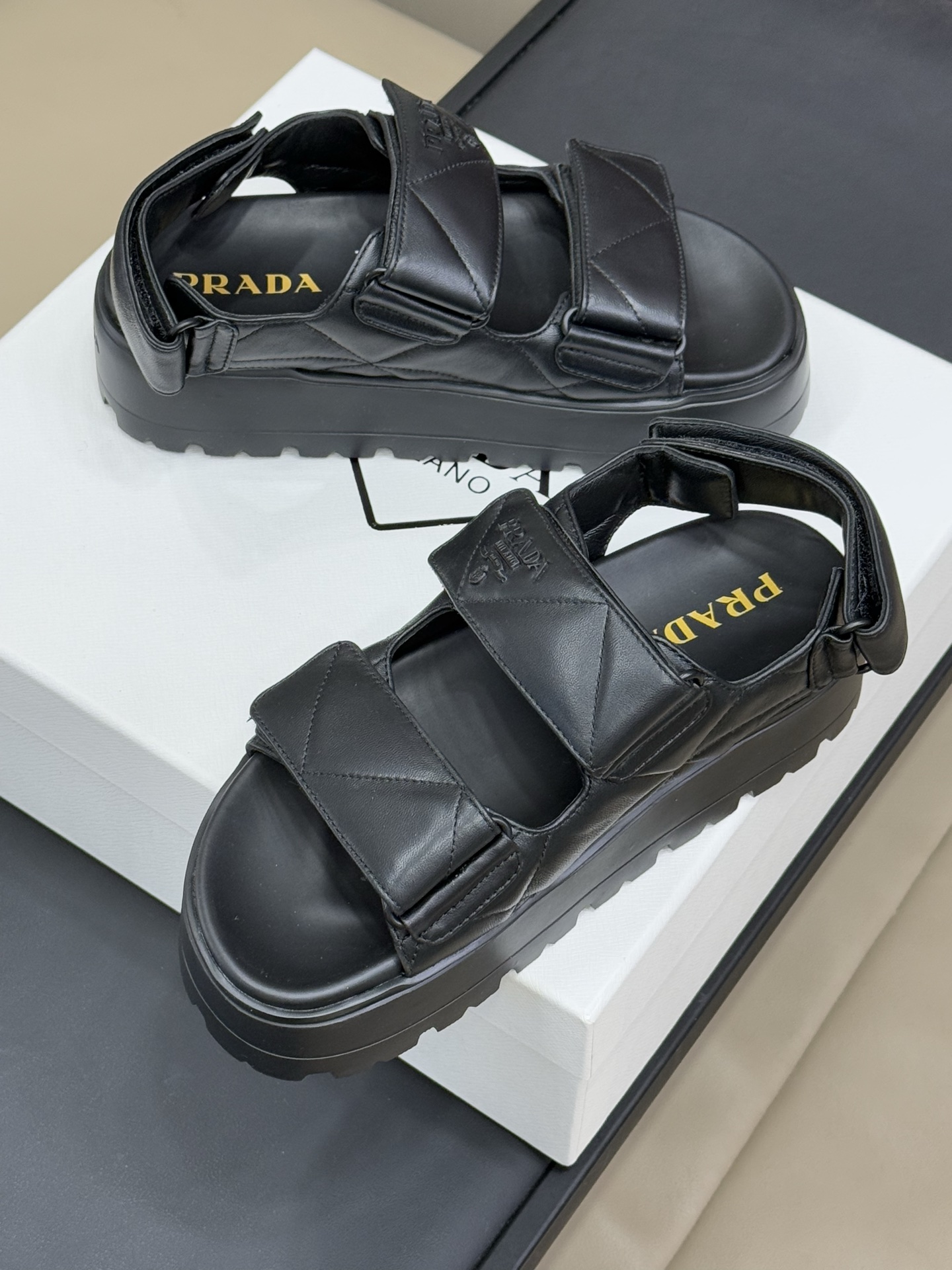Bagsaaa Pra*a Padded nappa leather sandals black
