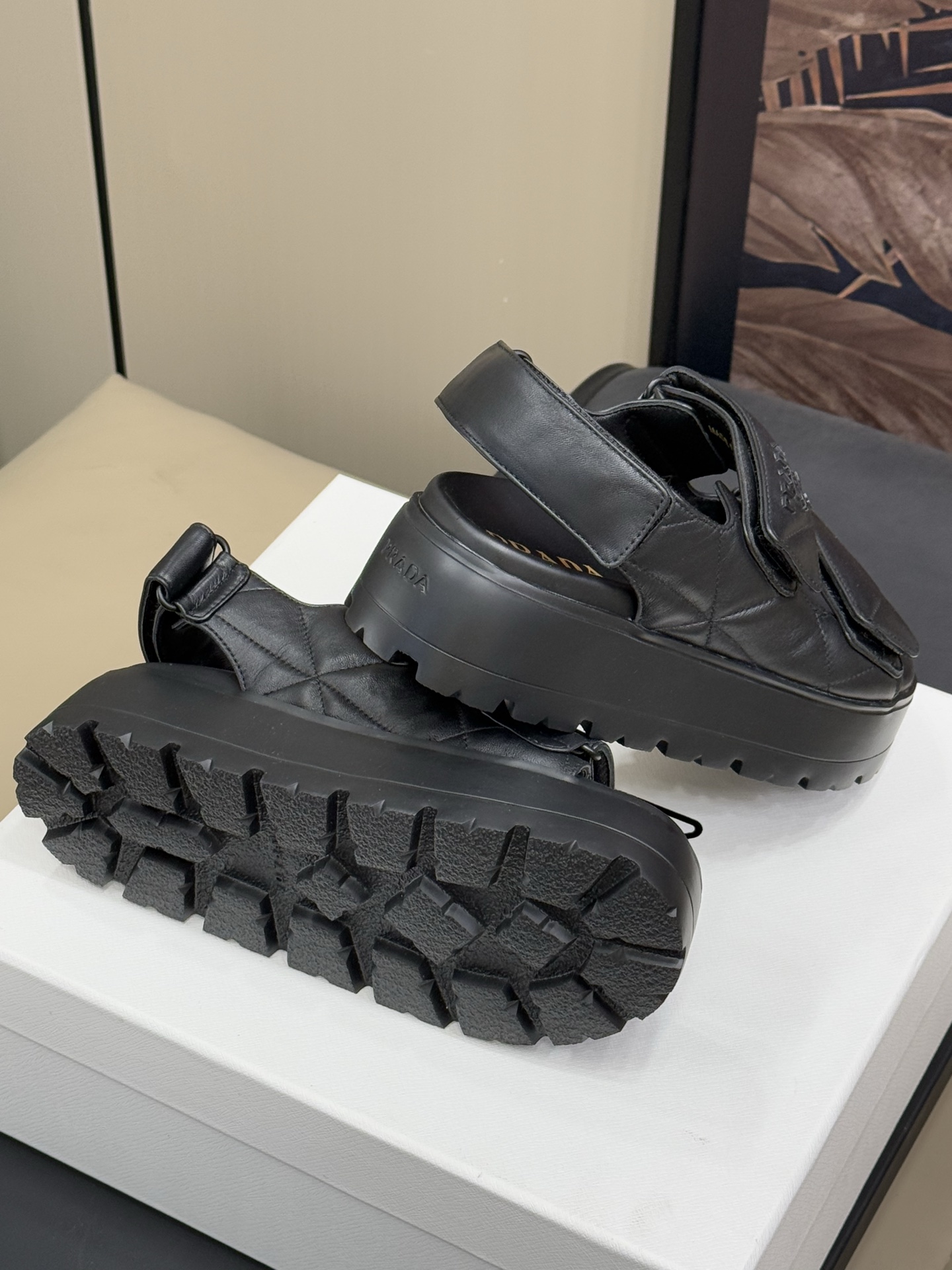 Bagsaaa Pra*a Padded nappa leather sandals black
