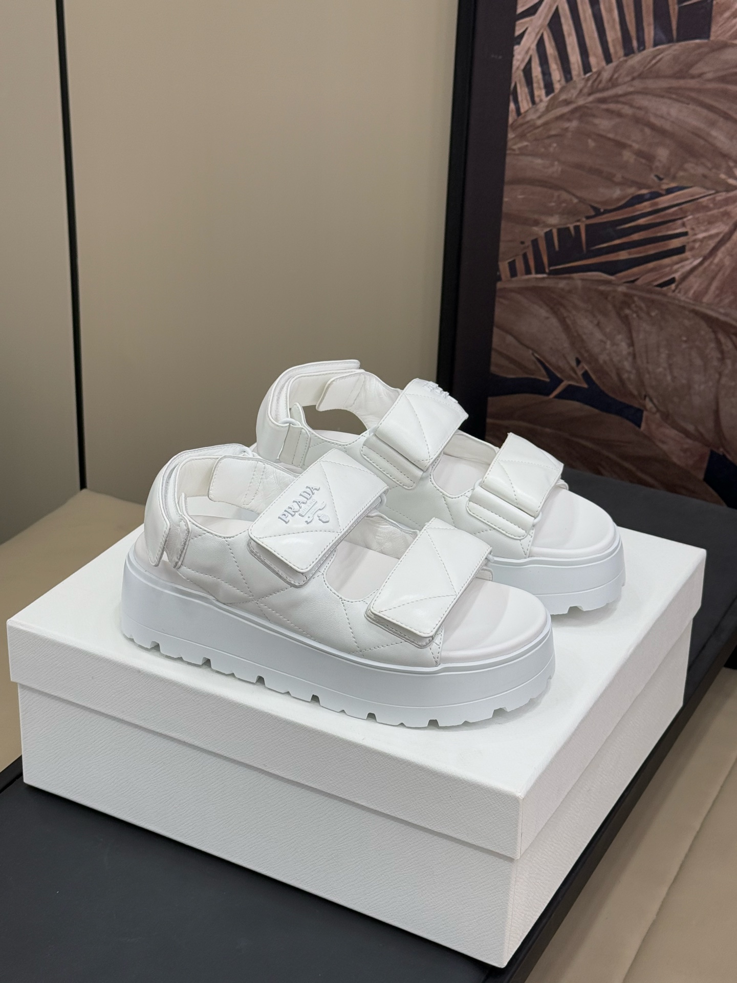 Bagsaaa Pra*a Padded nappa leather sandals white