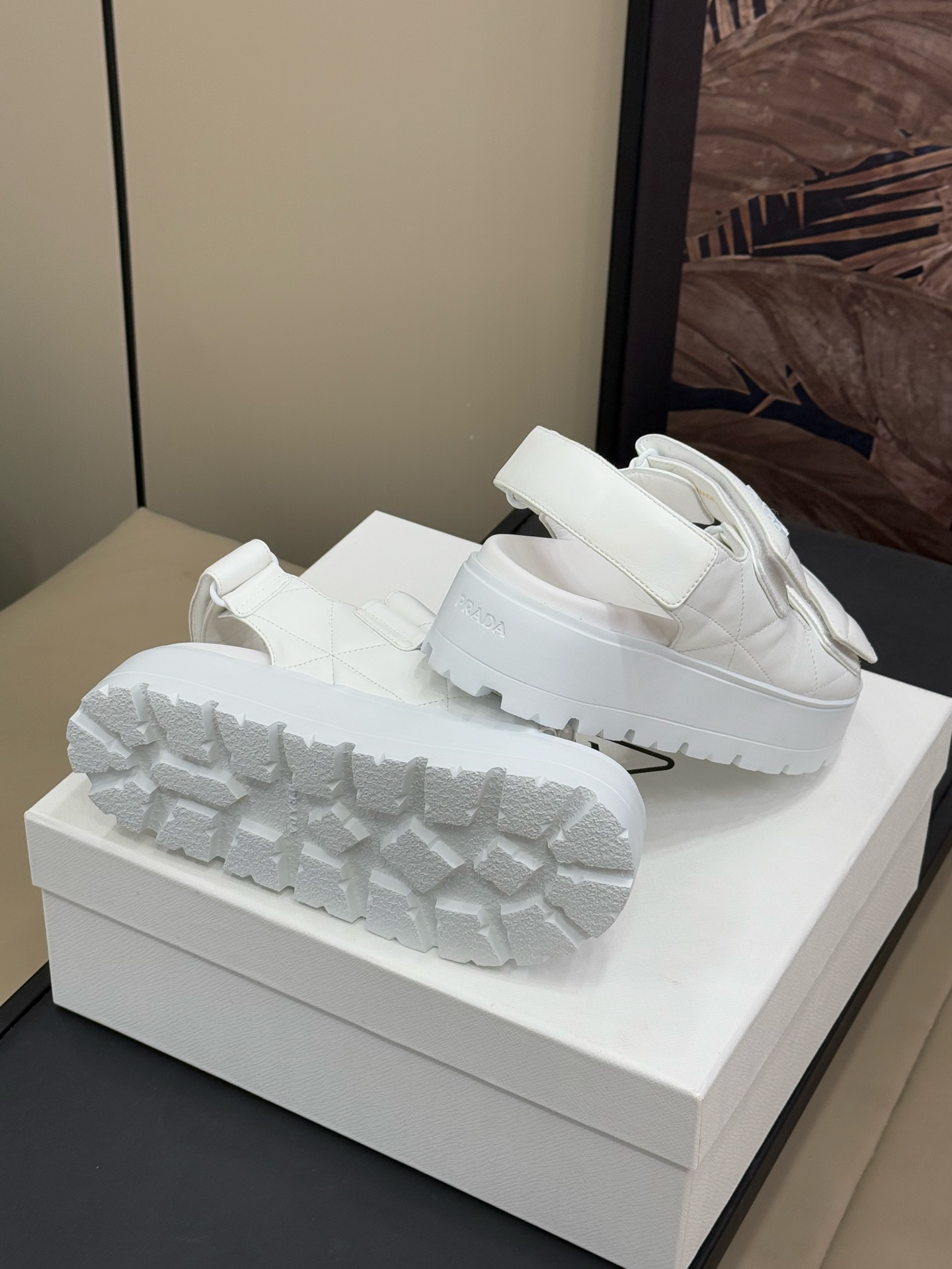 Bagsaaa Pra*a Padded nappa leather sandals white