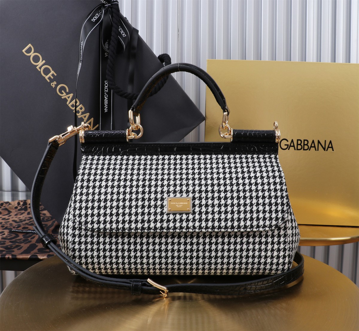 Bagsaaa D&G Elongated medium Sicily handbag Black and White - 25cm