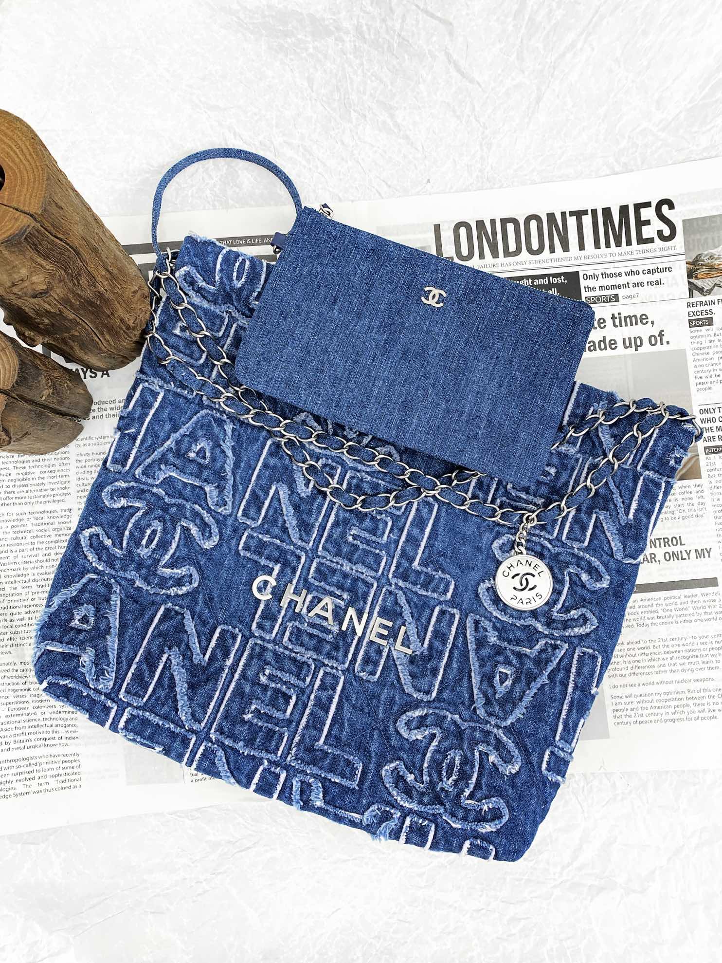 Bagsaaa Ch**el 22 Patchwork Shoulder Bag Denim Blue AS3260 - 35 × 37 × 7 cm