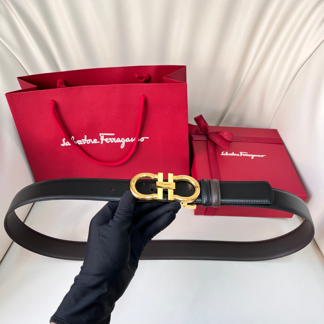 Bagsaaa Salvatore Ferragamo gold buckle belt black - 3.5cm