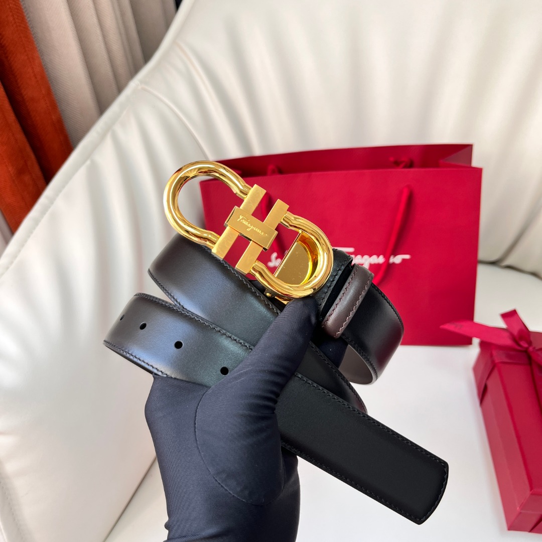 Bagsaaa Salvatore Ferragamo gold buckle belt black - 3.5cm