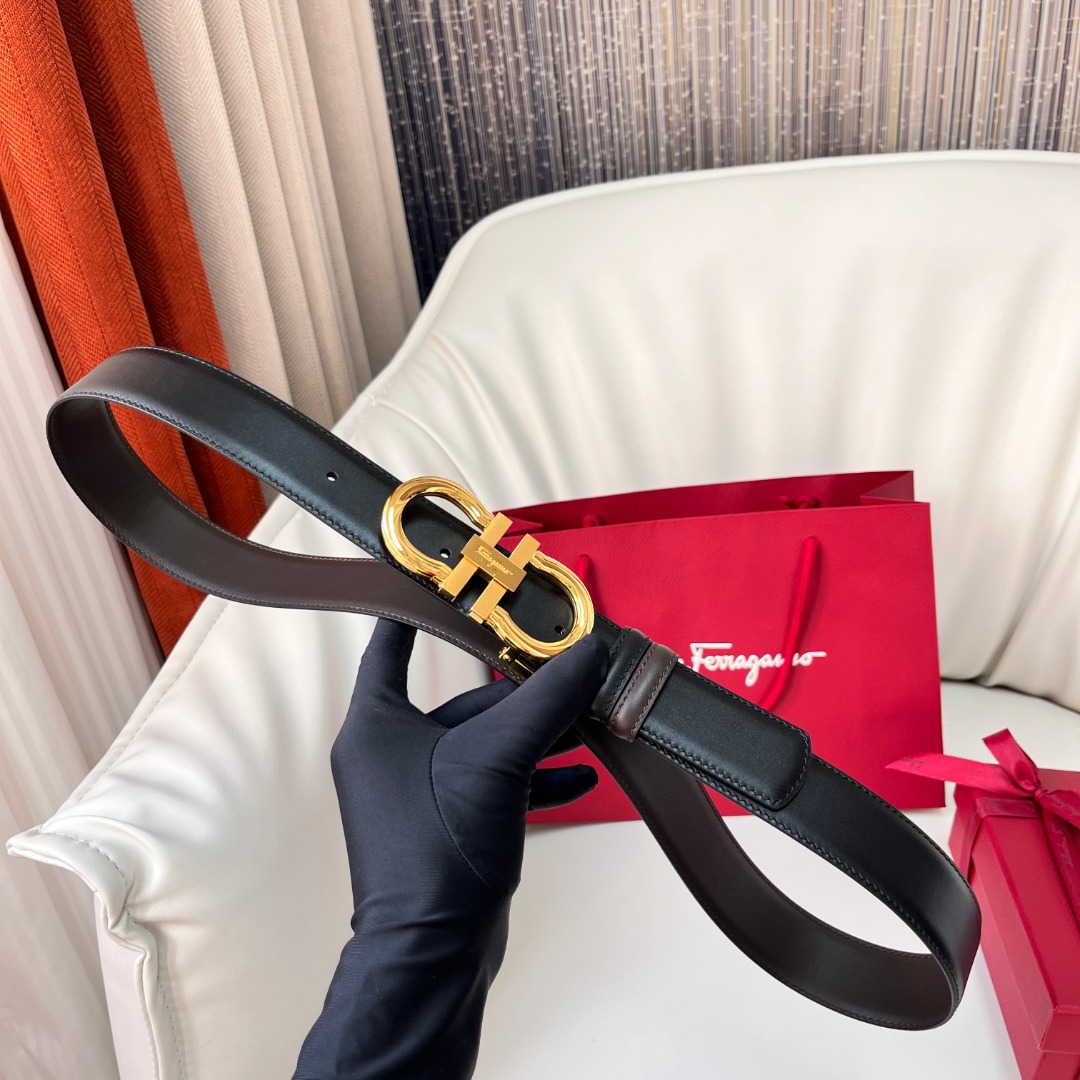 Bagsaaa Salvatore Ferragamo gold buckle belt black - 3.5cm
