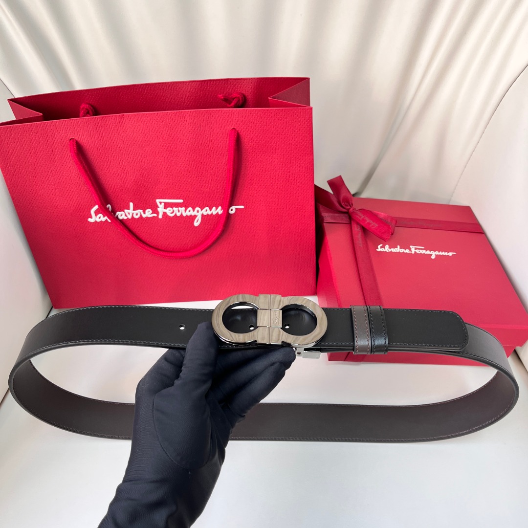 Bagsaaa Salvatore Ferragamo silver buckle belt black - 3.5cm
