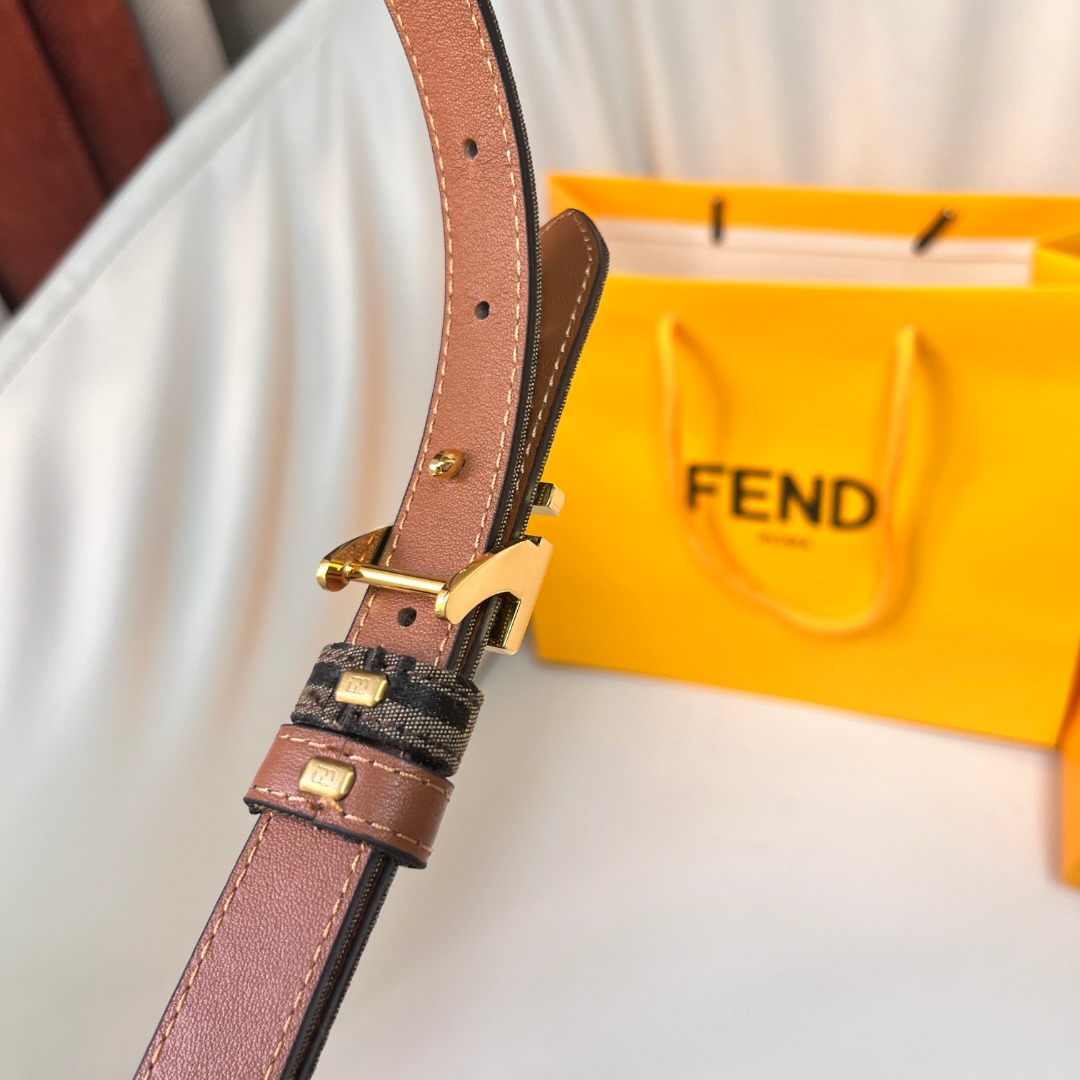 BagsaaaFF Belt Brown FF jacquard and beige leather reversible belt - 2cm