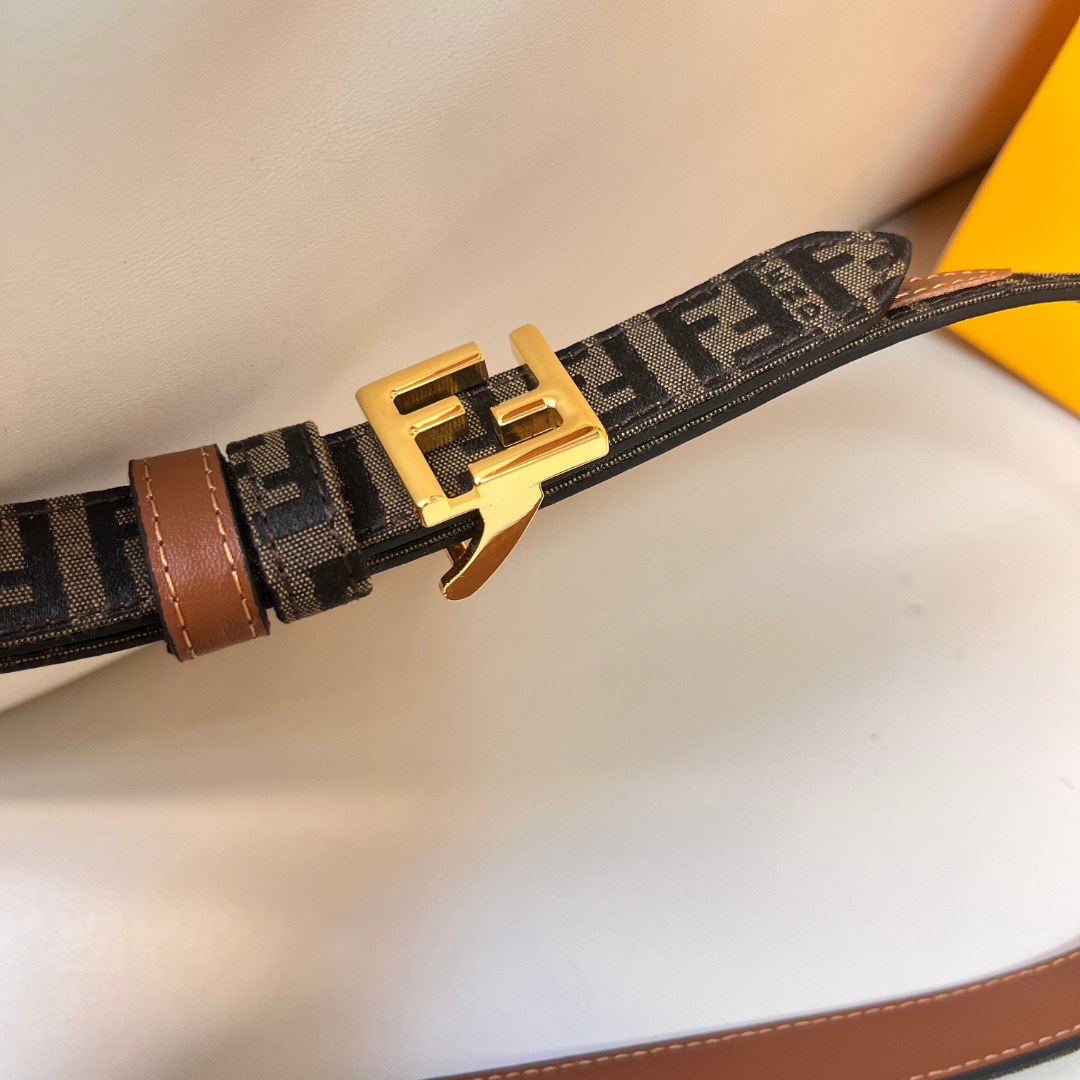 BagsaaaFF Belt Brown FF jacquard and beige leather reversible belt - 2cm